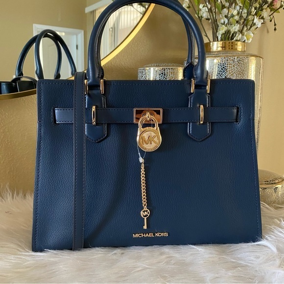 New Michael Kors medium Hamilton satchel bag navy blue - Picture 1 of 17